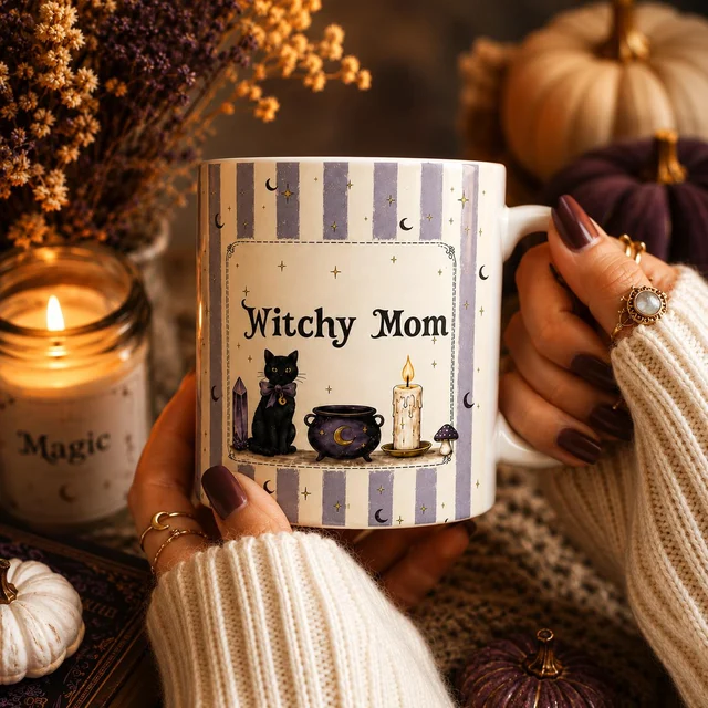 Personalized black cat mug for cozy reading tea