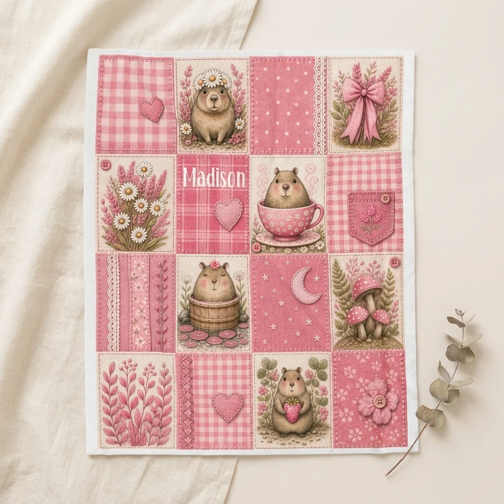 Meet the Cutest Customizable Blanket of the Season: the Pink Patchwork Capybara Throw